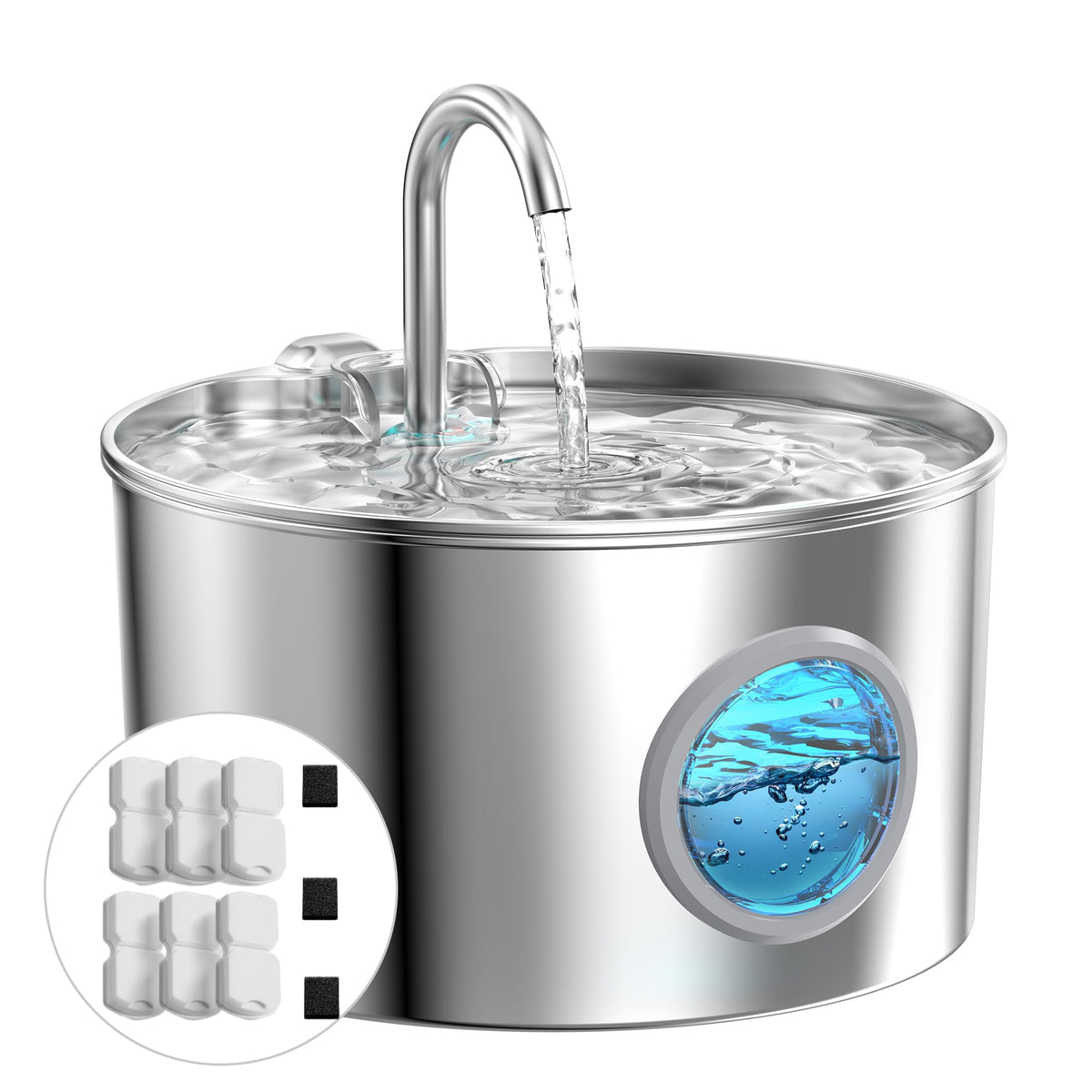 Stainless Steel Cat Water Fountain — 74oz Quiet Pet Drinking Fountain with 6 Filters