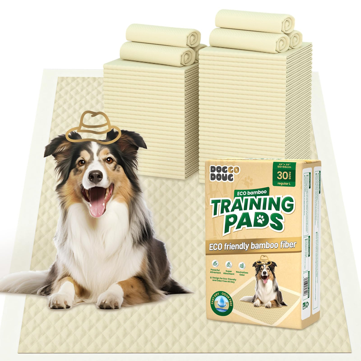 Bamboo Puppy Training Pads — 30 Count Small 22x22in Leak-Proof Deodorizing Pee Pads